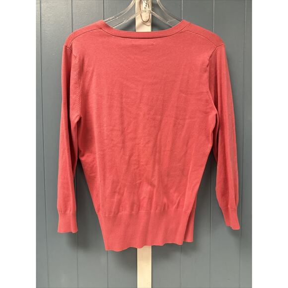 MAINBOCHER Women’s M Pink Coral Lightweight 3/4 Sleeve V-Neck Cardigan Sweater - Picture 7 of 8